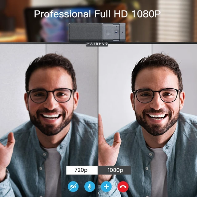 Alt view image 9 of 10 - AIRHUG 3 in 1 1080P Webcam with Microphone & Speaker, USB Camera for Video Conferencing/Online Class/Gaming Live, Built-in Privacy Cover
