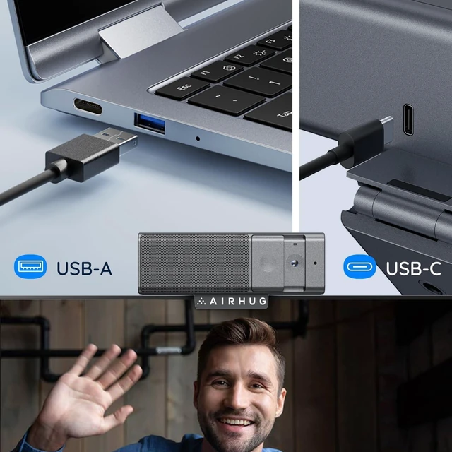Alt view image 10 of 10 - AIRHUG 3 in 1 1080P Webcam with Microphone & Speaker, USB Camera for Video Conferencing/Online Class/Gaming Live, Built-in Privacy Cover