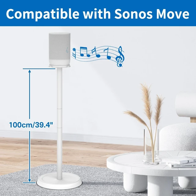 Alt view image 7 of 10 - Heavy Duty Floor Speaker Stand for Sonos Move, Move 2 Speaker Stand with Management Cable Clips Easy to Install, White