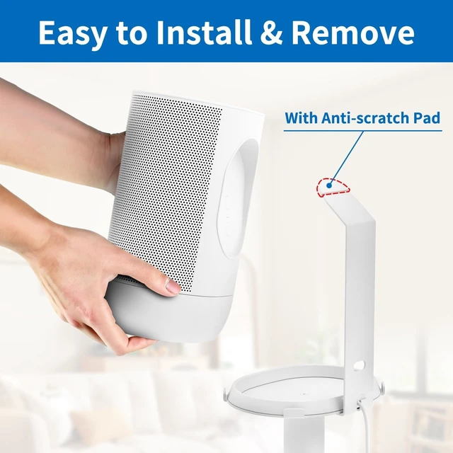 Alt view image 9 of 10 - Heavy Duty Floor Speaker Stand for Sonos Move, Move 2 Speaker Stand with Management Cable Clips Easy to Install, White