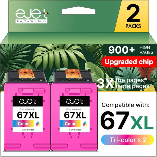 Alt view image 8 of 14 - 67XL Ink Cartridge (2 Tri-Color) Compatible for HP Ink 67 for HP 67 Color Ink Cartridge XL Work with HP Deskjet 2700 2700e 2755e 2855e 2800e 2852e 2827e 4100e 4155e 4227e 4255e Envy 6055e 6455e Series
