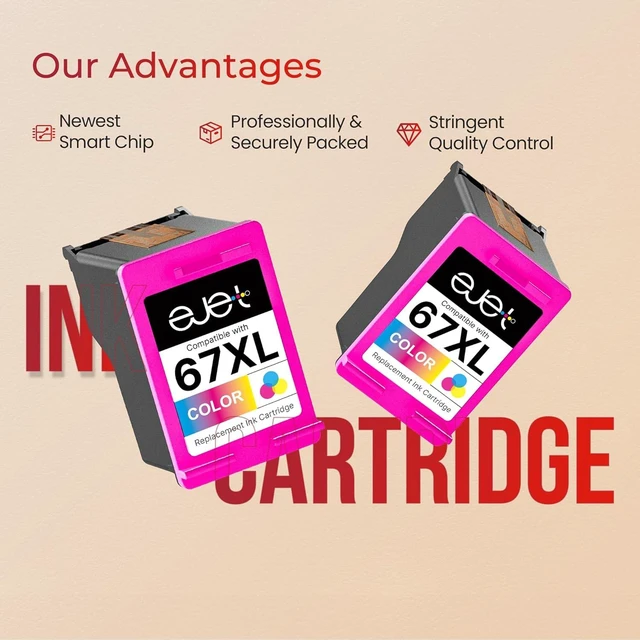 Alt view image 11 of 14 - 67XL Ink Cartridge (2 Tri-Color) Compatible for HP Ink 67 for HP 67 Color Ink Cartridge XL Work with HP Deskjet 2700 2700e 2755e 2855e 2800e 2852e 2827e 4100e 4155e 4227e 4255e Envy 6055e 6455e Series