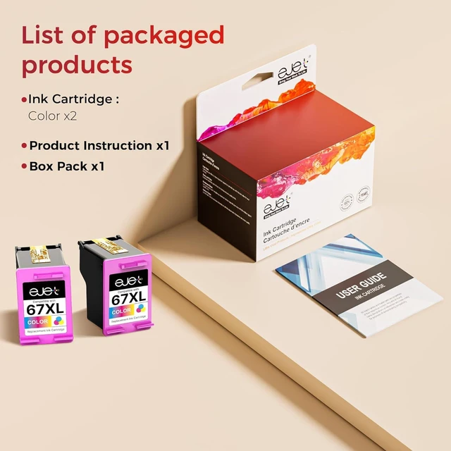 Alt view image 13 of 14 - 67XL Ink Cartridge (2 Tri-Color) Compatible for HP Ink 67 for HP 67 Color Ink Cartridge XL Work with HP Deskjet 2700 2700e 2755e 2855e 2800e 2852e 2827e 4100e 4155e 4227e 4255e Envy 6055e 6455e Series