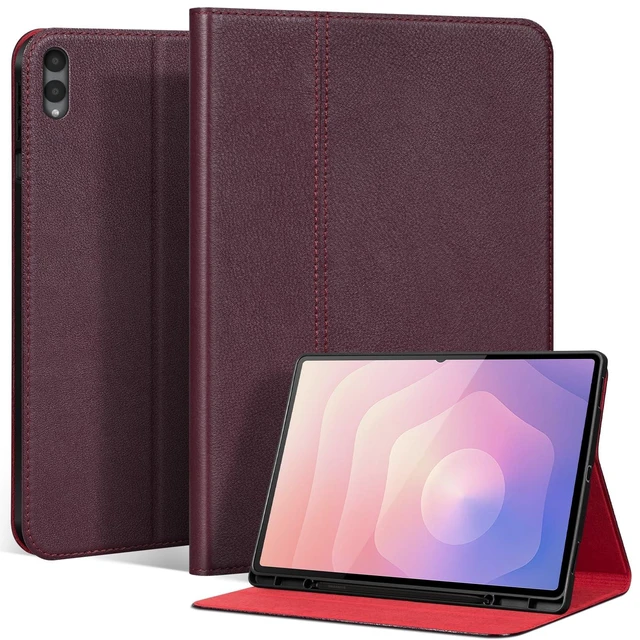 Alt view image 6 of 10 - XFYKJIN for Samsung Galaxy Tab S11 Ultra 14.6 Inch Case 2025, Full-Grain Genuine Leather Business Folio with S Pen Holder, Military-Grade Shockproof, Auto Wake/Sleep & Kickstand - Wine Red