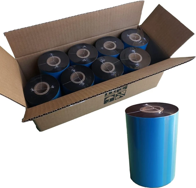 Alt view image 4 of 4 - 8 Rolls 4.33'' x 1476' Premium Resin Enhanced Wax Ribbon, 110mm x 450m Black Thermal Transfer Ribbon, Barcode Thermal Label Printer Ribbon, CSO-Ink Outside, 1'' Core for Zebra, TSC, GoDex, Citizen