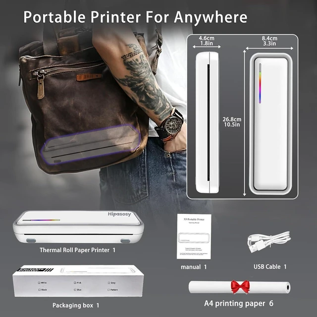 Alt view image 12 of 14 - Portable Thermal Wireless Printers for Home Use, Inkless-Bluetooth-Printer Support for A4 Size Thermal Paper Compatible with iOS, Android & Laptop for Tattoo,Travel,Office,White