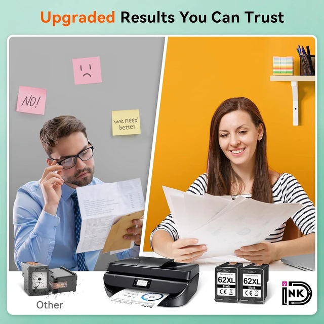 Alt view image 11 of 14 - InKID 62xl Ink Cartridges Black Compatible for HP 62 Black Ink Cartridge Fit for HP Envy 7640 5660 7645 5540 Printer Ink Cartridges Compatible for hp 62xl Ink Cartridge Combo Pack(2 Black)