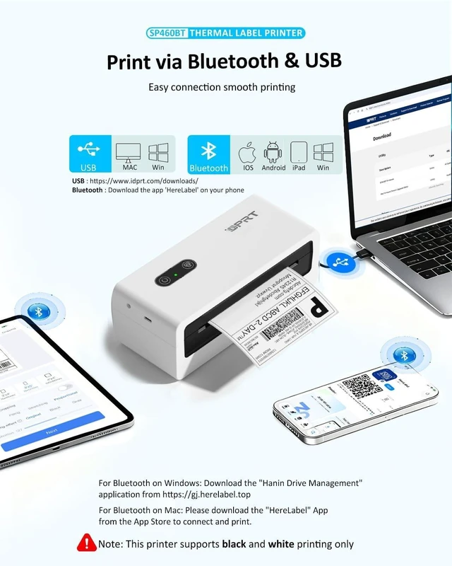 Alt view image 7 of 10 - iDPRT Bluetooth Thermal Shipping Label Printer, 4x6 Wireless High-Speed Label Maker for Small Business, Compatible with Android, iPhone, Windows & Mac for , Ebay, Shopify, USPS, SP460BT