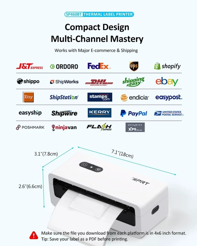 Alt view image 8 of 10 - iDPRT Bluetooth Thermal Shipping Label Printer, 4x6 Wireless High-Speed Label Maker for Small Business, Compatible with Android, iPhone, Windows & Mac for , Ebay, Shopify, USPS, SP460BT