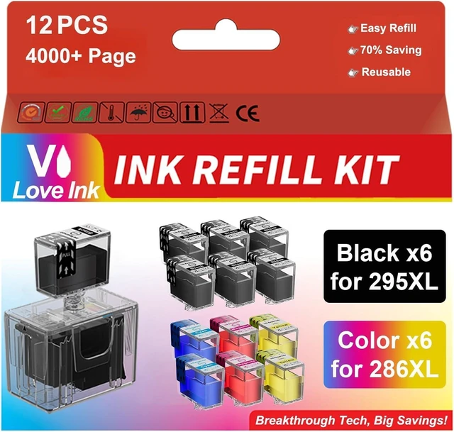Alt view image 7 of 12 - PG-295XL/CL-286XL Ink Refill Kit Compatible with Canon PG-295XL CL-286XL 295 XL 286 XL Ink Cartridges Work with Pixma TS4320 TS6520 TR7120 Printer Cartridges, 12 Pack (6BK/2C/2M/2Y)