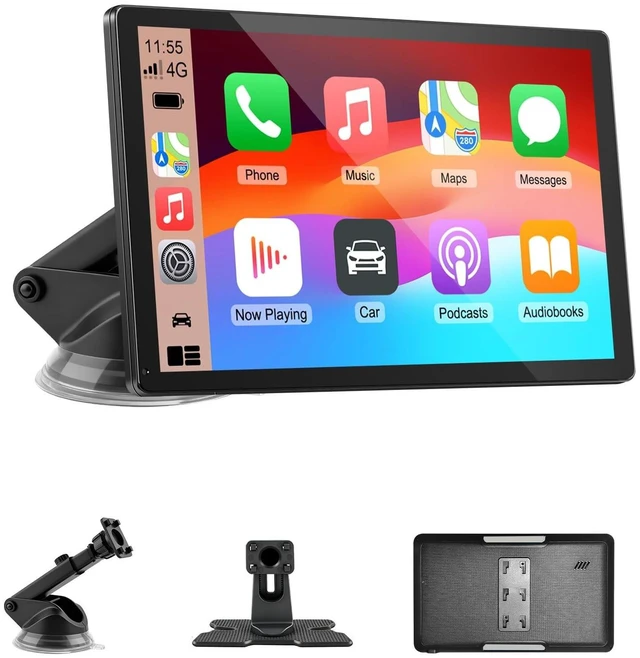 Alt view image 6 of 10 - CarPlay Screen for Car, 9'' Wireless CarPlay & Android Auto - Smart Portable Touchscreen with Bluetooth/FM, Mirror Link, Voice Control, GPS Navigation, Plug & Play Car Play Screen, Silver
