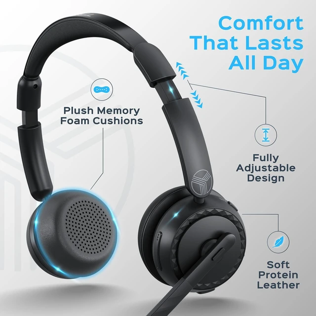 Alt view image 7 of 10 - TREBLAB C7-Pro Wireless Bluetooth Headset, 45H Playtime, Bluetooth 5.3, 40mm Drivers, Type-C Fast Charging, IPX4 Waterproof, Wireless Headset with Mic for Work, Home Office, Calls, Laptop, PC