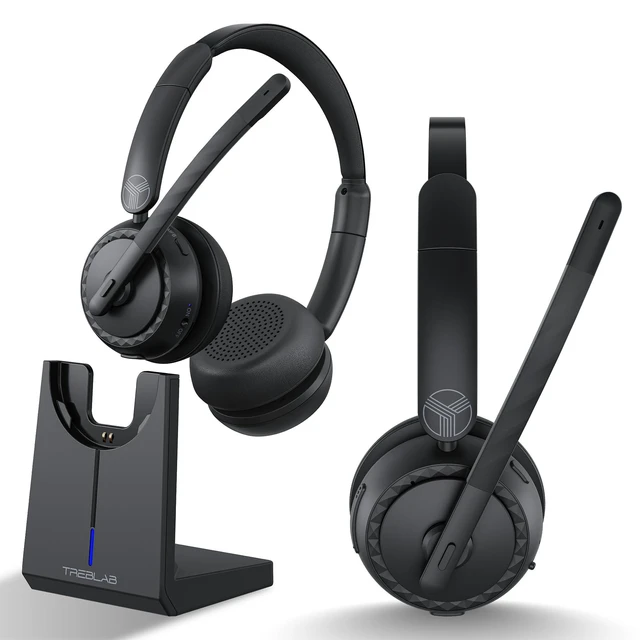 Alt view image 6 of 10 - TREBLAB C7-Pro Wireless Bluetooth Headset, 45H Playtime, Bluetooth 5.3, 40mm Drivers, Type-C Fast Charging, IPX4 Waterproof, Wireless Headset with Mic for Work, Home Office, Calls, Laptop, PC