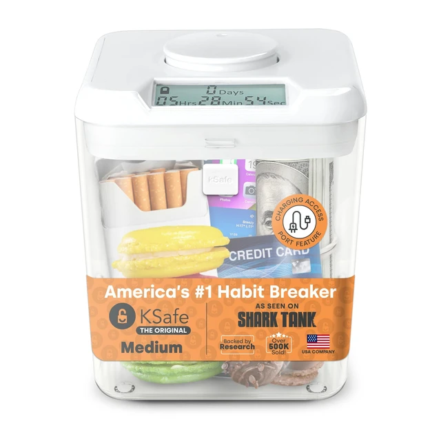 Alt view image 6 of 10 - kSafe Time Locking Container Medium Phone Lock Box, Snack Safe, Self-Control Timer Box, BPA-Free Plastic, No Overrides, 5.5 W x 5.5 H, White Lid, Clear Base