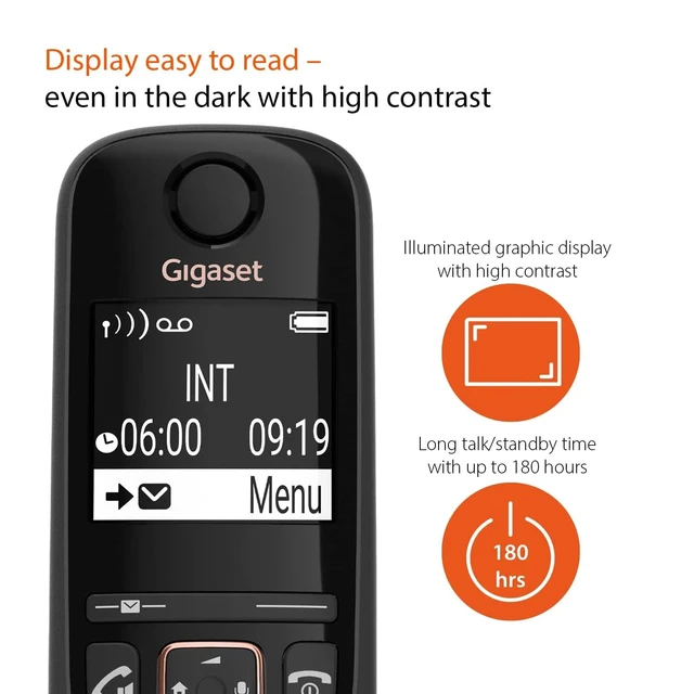 Alt view image 9 of 10 - Gigaset A694A Duo - Two Cordless Phones - Made in Germany - Answering Machine - Caller ID - high Contrast Display - Brilliant Voice Quality HSP - Long Standby time 180 Hours, Black