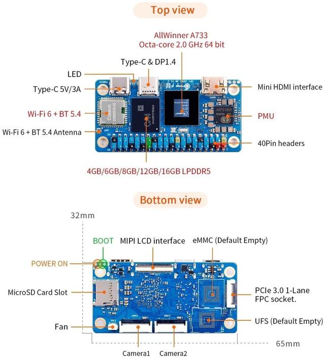 Alt view image 8 of 10 - Orange Pi Zero 3W 4GB LPDDR5 Allwinner A733 Octa Core CPU 3 Tops Single Board Computer, 2.0GHz Frequency WiFi 6 & Bluetooth 5.4 (BLE) Onboard Antenna Support 4K Display Run Android Ubuntu