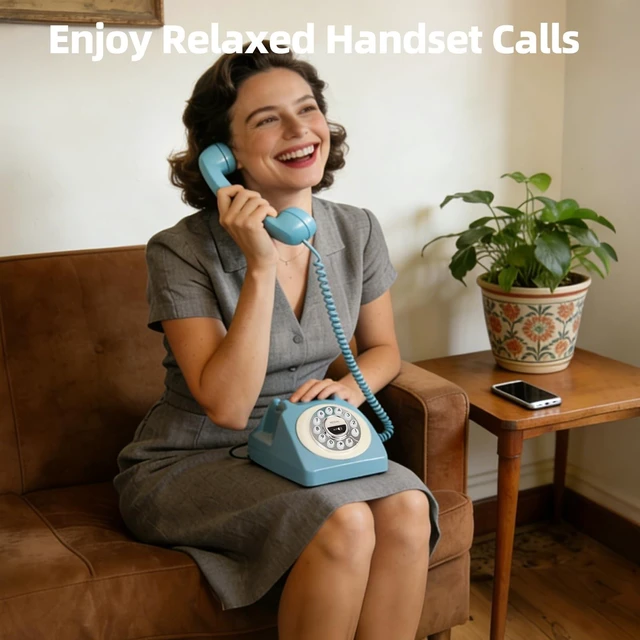 Alt view image 10 of 10 - Retro Blue Bluetooth Landline Phone, Mid-Century Style Desk Telephone with Classic Handset, Loud Vintage Ringtones, Bluetooth Connects to Smartphone, Cute Retro Decor Phone for Bedroom, Home & Office