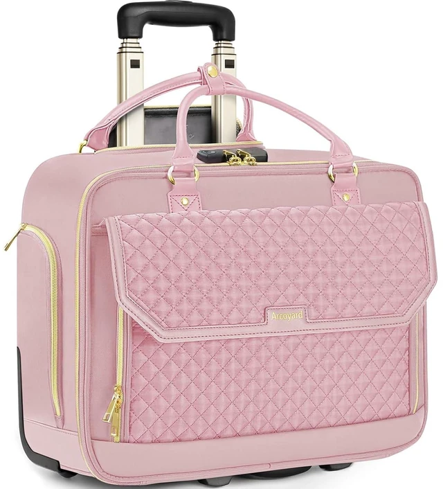 Alt view image 6 of 10 - Rolling Laptop Bag Women, Rolling Briefcase for Women for Work, 17.3 Inch Computer Bag with Wheels, Fashion Flap Laptop Bag With Wheels for Work Business, for Teacher, TSA Friendly Design, Pink