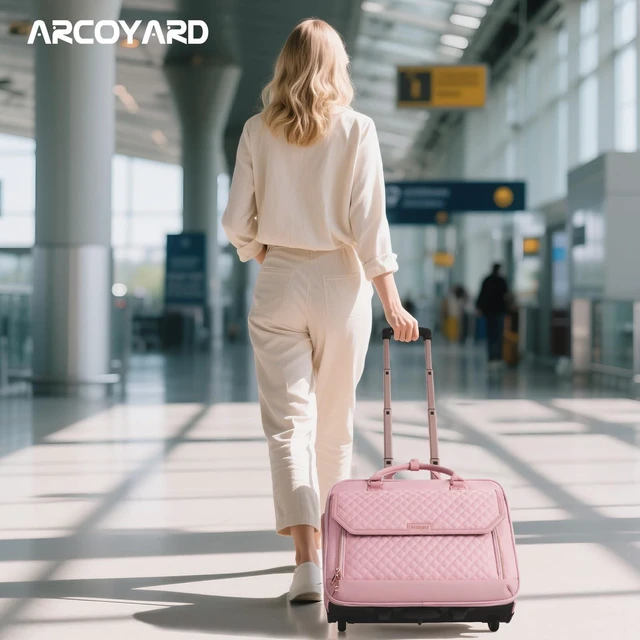 Alt view image 7 of 10 - Rolling Laptop Bag Women, Rolling Briefcase for Women for Work, 17.3 Inch Computer Bag with Wheels, Fashion Flap Laptop Bag With Wheels for Work Business, for Teacher, TSA Friendly Design, Pink