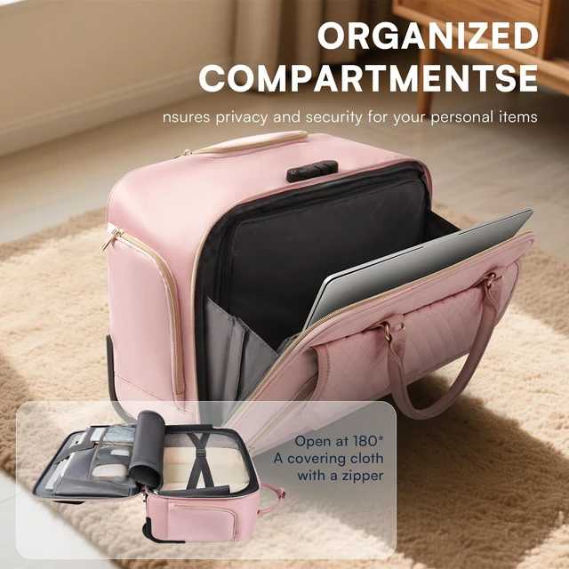 Alt view image 9 of 10 - Rolling Laptop Bag Women, Rolling Briefcase for Women for Work, 17.3 Inch Computer Bag with Wheels, Fashion Flap Laptop Bag With Wheels for Work Business, for Teacher, TSA Friendly Design, Pink