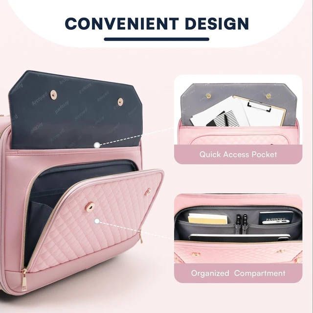 Alt view image 10 of 10 - Rolling Laptop Bag Women, Rolling Briefcase for Women for Work, 17.3 Inch Computer Bag with Wheels, Fashion Flap Laptop Bag With Wheels for Work Business, for Teacher, TSA Friendly Design, Pink