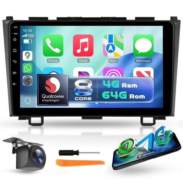 Alt view image 6 of 10 - Qualcomm 8-core 4G+64G Car Stereo Radio for Honda CRV 2007-2011, Upriding 9-Inch 1280P QLED Touchscreen Radio with 5G WiFi Wireless Carplay Android Auto BT5.1 DSP/Hi-Res Audio SWC GPS Backup Camera
