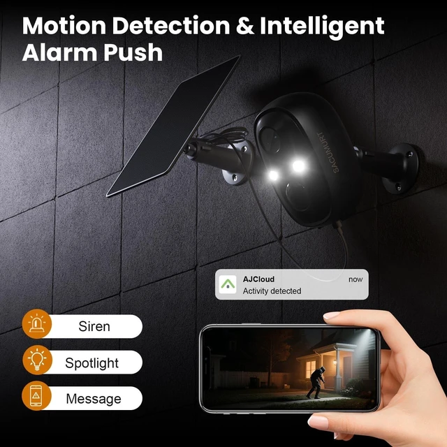 Alt view image 9 of 10 - WiFi Cameras for Home Security, Solar Powered Security Cameras Wireless Outdoor, Outdoor Camera Wireless, PIR Motion Detection, Color Night Vision, Compatible with Alexa & Google Home, Storage 4-Pack