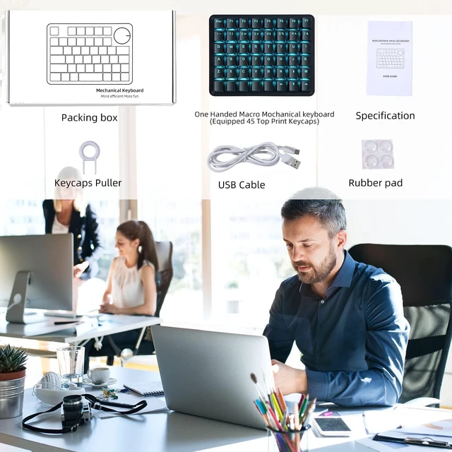 Alt view image 10 of 10 - Koolertron Single-Handed Macro Mechanical Keyboard, Blue LED Backlight Portable Single-Handed Mechanical Gaming Keyboard 48 Fully Programmable Keys Red Axis