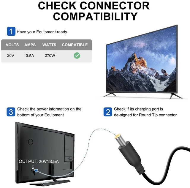 Alt view image 9 of 10 - 20V Power Supply Compatible with LG 45-inch Ultragear OLED Gaming Monitor, Model AD10660LF, Black, for 45GS96QB 45GS95QE 45GX90SA Series