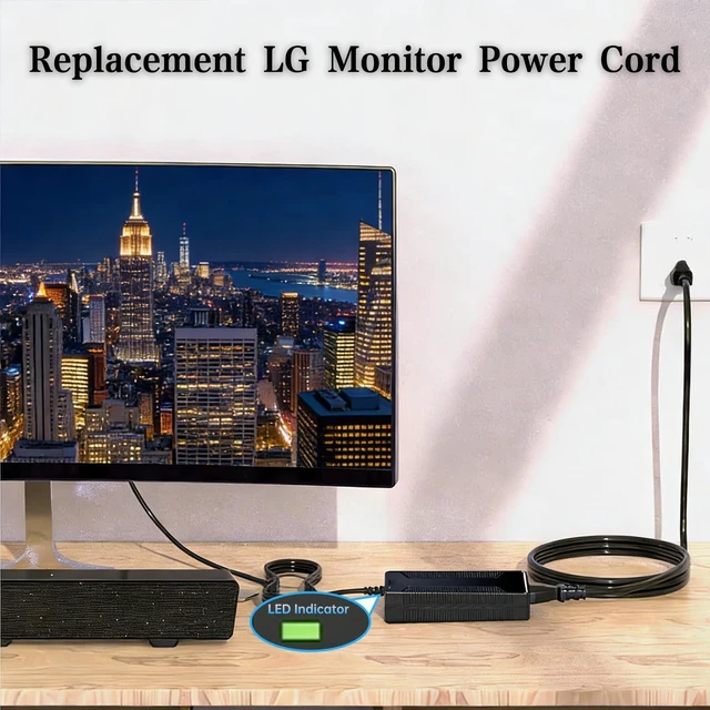 Alt view image 7 of 10 - 20V Power Supply Compatible with LG 45-inch Ultragear OLED Gaming Monitor, Model AD10660LF, Black, for 45GS96QB 45GS95QE 45GX90SA Series