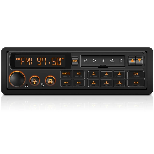 Alt view image 6 of 10 - Retro Single Din Car Stereo: European Vintage Radio for Classic Vehicles - Orange Display Bluetooth 4-CHN 2 Subwoofer Outputs AM FM USB SD AUX Type-C Charge