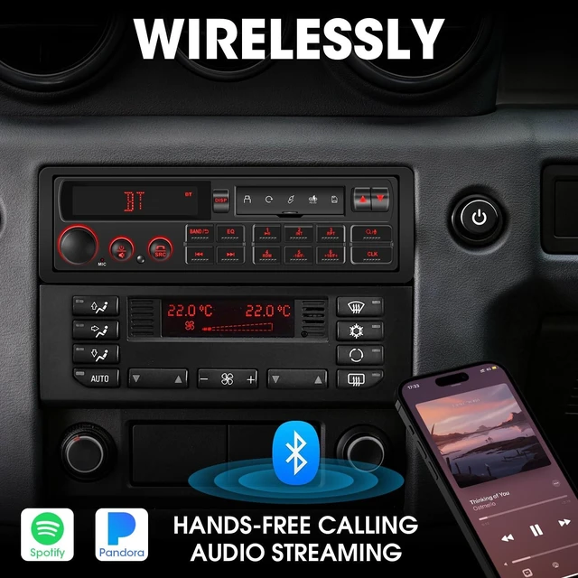 Alt view image 7 of 10 - Retro Single Din Car Stereo: European Vintage Radio for Classic Vehicles - Orange Display Bluetooth 4-CHN 2 Subwoofer Outputs AM FM USB SD AUX Type-C Charge