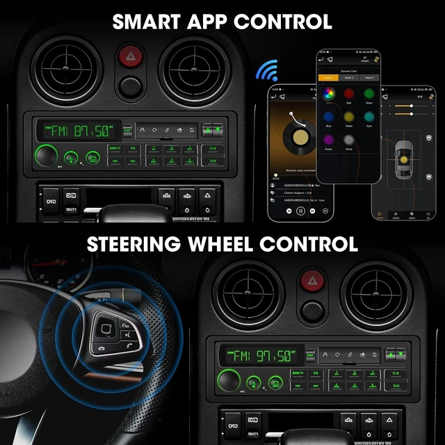 Alt view image 10 of 10 - Retro Single Din Car Stereo: European Vintage Radio for Classic Vehicles - Orange Display Bluetooth 4-CHN 2 Subwoofer Outputs AM FM USB SD AUX Type-C Charge