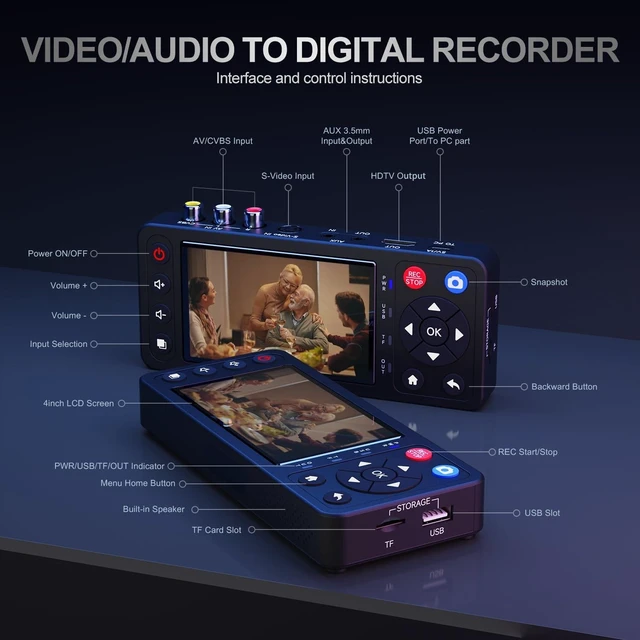Alt view image 8 of 10 - VHS to Digital Converter with 4" HD Screen, VCR to Digital Converter, Convert to MP4 Compatible with VHS, VCR, DVR, DVD, Hi8, Mini DV, Camcorders(Tapes/DVD Player Not Included)