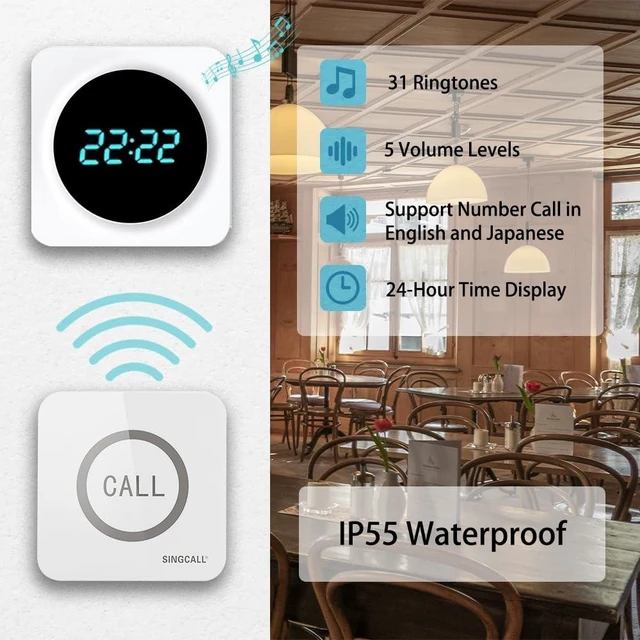 Alt view image 8 of 10 - SINGCALL Restaurant Pager System Waiter Calling System Pagers and Beepers for Kitchen,Fast Food,Hotel,Restaurants,Cafe,Bar to Call Waiters 8 Waterproof Wireless Call Buttons 1 Number Display Receiver