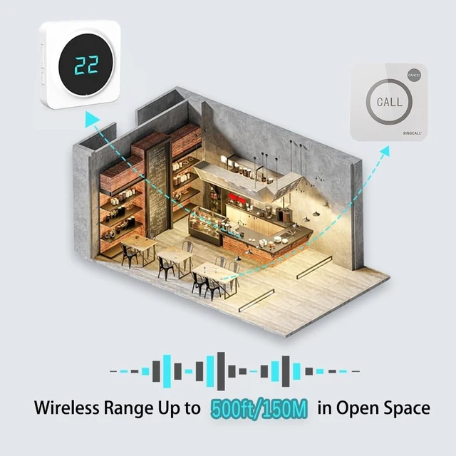 Alt view image 10 of 10 - SINGCALL Restaurant Pager System Waiter Calling System Pagers and Beepers for Kitchen,Fast Food,Hotel,Restaurants,Cafe,Bar to Call Waiters 8 Waterproof Wireless Call Buttons 1 Number Display Receiver