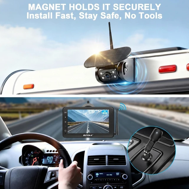 Alt view image 8 of 10 - BUTOA-X X7 Wireless Solar Magnetic Backup Camera for RV Truck - 15000mAh Battery Magnetic Hitch Camera 7 Monitor 320FT Range - 5th Wheel Hitch Gooseneck Travel Boat Horse Trailer Truck