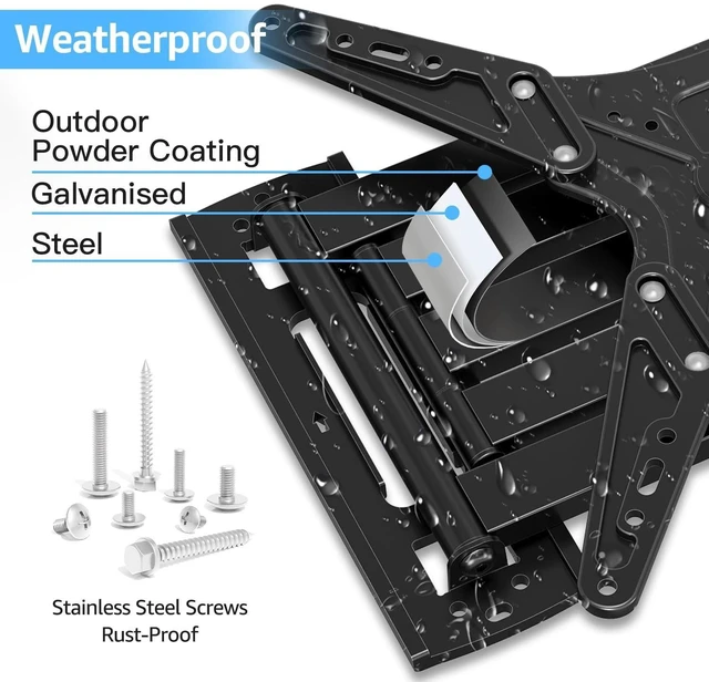 Alt view image 7 of 10 - MOUNTUP Outdoor Long Arm TV Wall Mount for 26-65" TVs, Waterproof & Rustproof Outside Full Motion Bracket with Stainless Steel Screws, 37.4'' Long Extension Corner TV Mount Hold 77 lbs, VESA 400x400mm