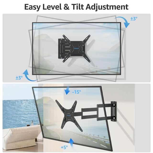 Alt view image 9 of 10 - MOUNTUP Outdoor Long Arm TV Wall Mount for 26-65" TVs, Waterproof & Rustproof Outside Full Motion Bracket with Stainless Steel Screws, 37.4'' Long Extension Corner TV Mount Hold 77 lbs, VESA 400x400mm