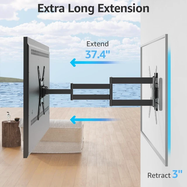 Alt view image 8 of 10 - MOUNTUP Outdoor Long Arm TV Wall Mount for 26-65" TVs, Waterproof & Rustproof Outside Full Motion Bracket with Stainless Steel Screws, 37.4'' Long Extension Corner TV Mount Hold 77 lbs, VESA 400x400mm