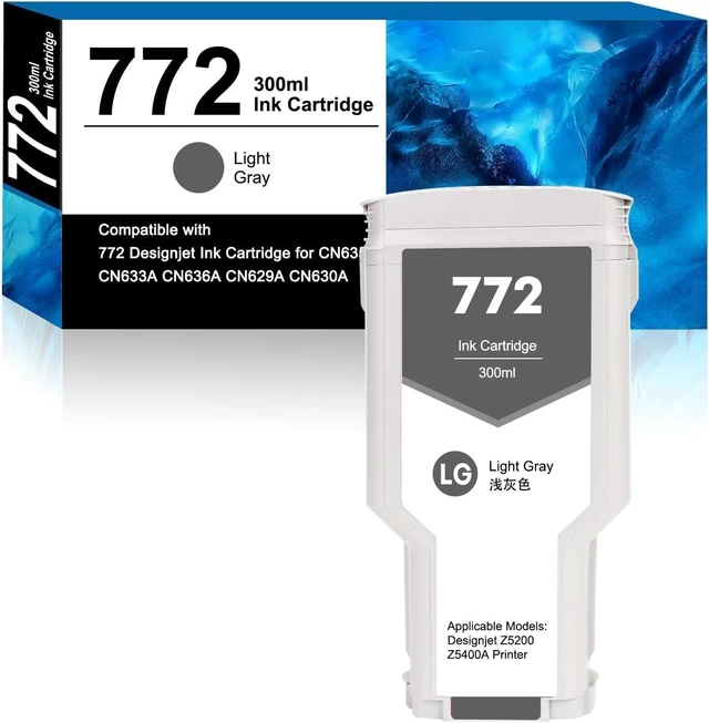 Alt view image 7 of 12 - 772 Light Gray Ink Cartridge Replacement for Designjet Z5200 Z5400A Printer Ink Cartridge 300mL(CN634A)