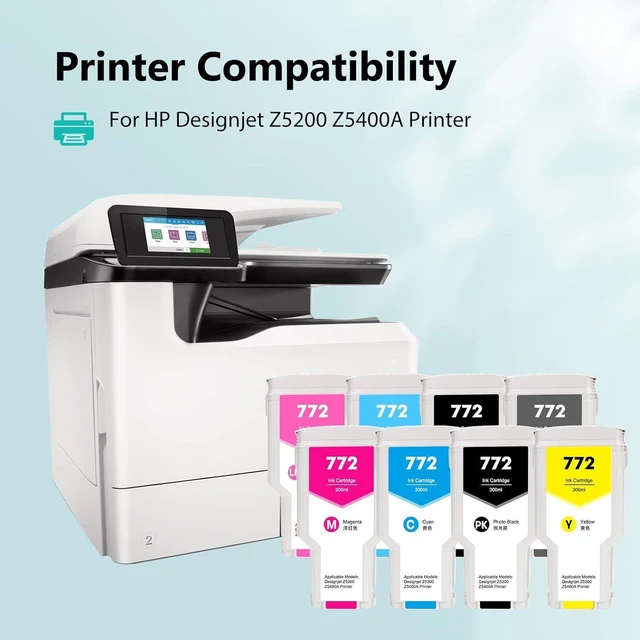 Alt view image 8 of 12 - 772 Light Gray Ink Cartridge Replacement for Designjet Z5200 Z5400A Printer Ink Cartridge 300mL(CN634A)