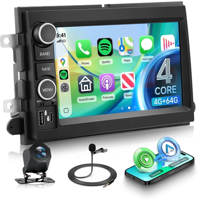 Alt view image 6 of 10 - Orderich 4G+64G Android Car Radio for Ford F150 2004-2008 with Wireless CarPlay Android Auto, 7 Inch Touchscreen Car Stereo Mirror Link GPS Navigation WiFi Bluetooth FM RDS EQ SWC Backup Camera
