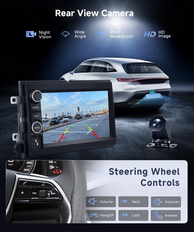 Alt view image 10 of 10 - Orderich 4G+64G Android Car Radio for Ford F150 2004-2008 with Wireless CarPlay Android Auto, 7 Inch Touchscreen Car Stereo Mirror Link GPS Navigation WiFi Bluetooth FM RDS EQ SWC Backup Camera