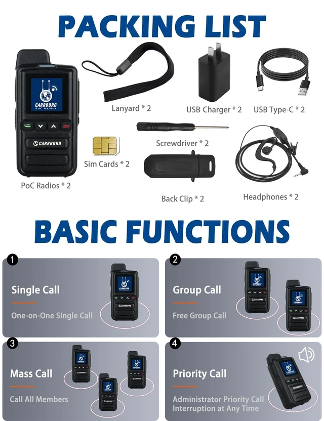 Alt view image 9 of 10 - Lifetime Free Nationwide Long Range Walkie Talkies Unlimited Range Global 4G PoC with Earpiece, Portable Two Way Radios for Adults Family, Logistics, Company, Truck Fleet with Sim Card (2 Pack)