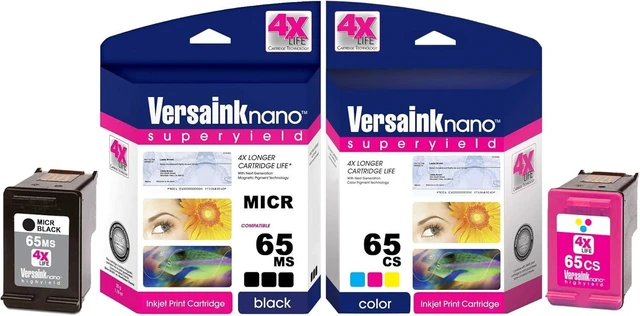 Alt view image 7 of 12 - VersaInk-nano 65 MS MICR Black Ink Cartridge for Check Printing & VersaInk-Nano 65 CS Tri-Color Ink Cartridge Combo Pack