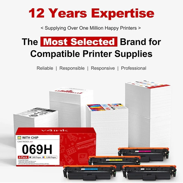 Alt view image 13 of 14 - v4ink 069H 069 Toner Cartridges High Capacity Compatible Replacement for Canon 069H 069 Works for Canon Color imageCLASS MF750C LBP670C Series MF753Cdw MF754Cdw MF751Cdw LBP674Cdw Printer 4-Pack