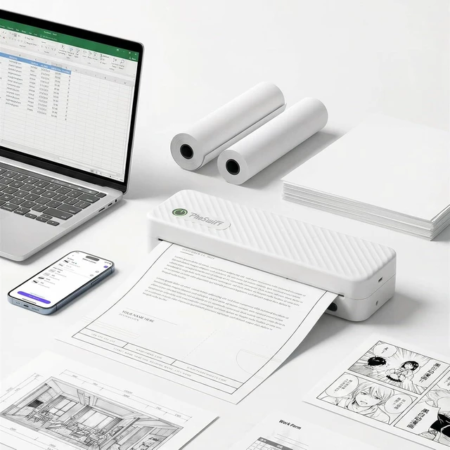 Alt view image 8 of 14 - Portable Printer Bluetooth for Travel, Inkless Thermal Printer Support 8.5" X 11" Letter & A4, with Phone Laptop for Home Use Car Office School