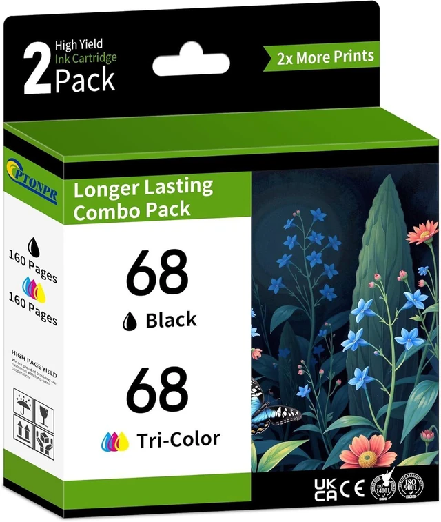 Alt view image 8 of 14 - 68 Ink Cartridges 2 Pack Replacement for HP 68 Ink Cartridges Envy 6555e 6520 6520e 6530e 6531e 6532e 6552e 6558e Printer (Black/Tri-Color)