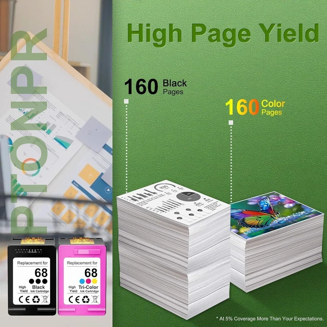 Alt view image 10 of 14 - 68 Ink Cartridges 2 Pack Replacement for HP 68 Ink Cartridges Envy 6555e 6520 6520e 6530e 6531e 6532e 6552e 6558e Printer (Black/Tri-Color)